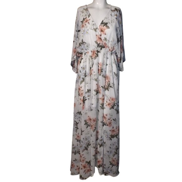 BALTIC BORN Maxi Dress, L, Off-white, Pink Floral, Faux Wrap, short lining - Picture 11 of 14